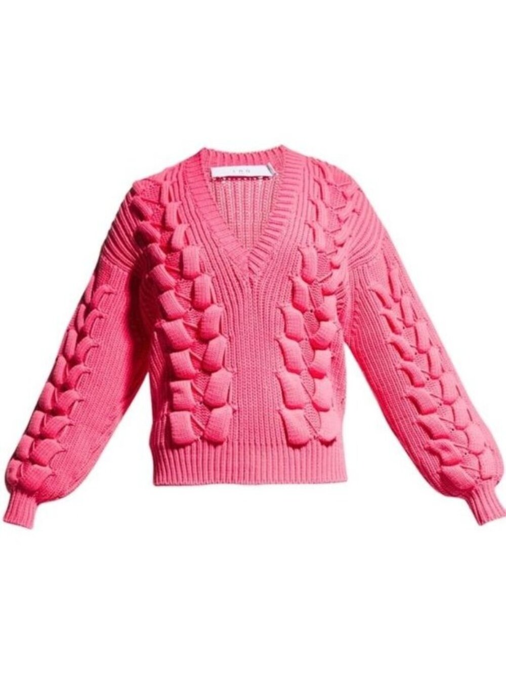 NEW IRO Arwy Chunky Cable Oversized V-Neck Sweater S 3D Knit Bubblegum Pink - Picture 13 of 13